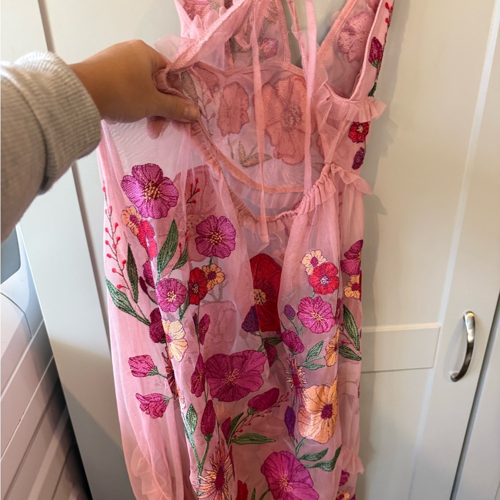 For Love And Lemons Pink Floral Mesh Backless Dress **MISSING THE SLIP*** - Picture 9 of 13